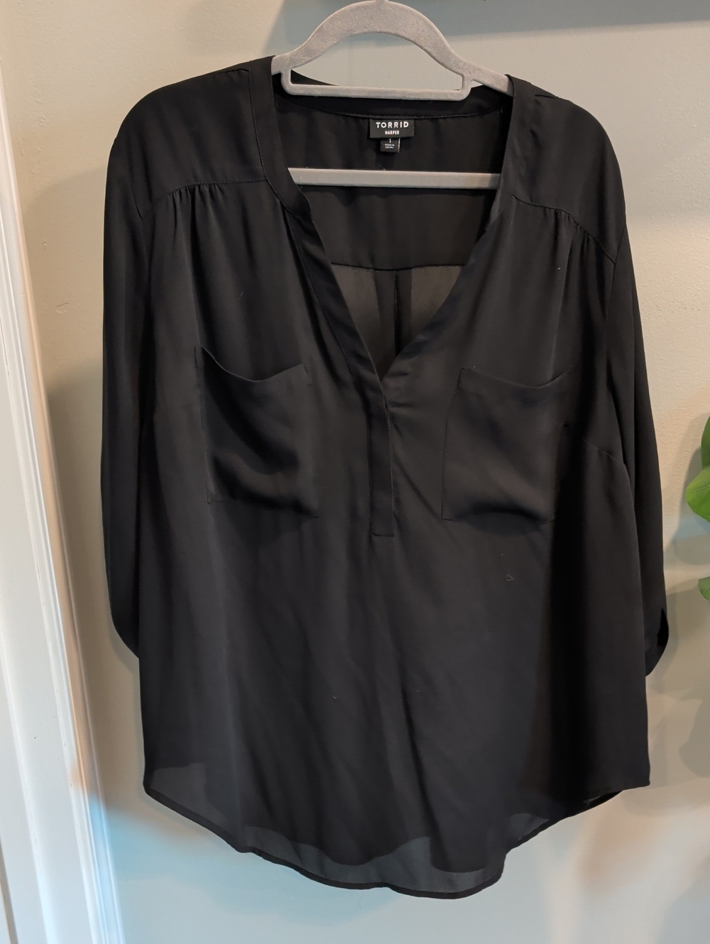 torrid Black V-Neck Blouse with Front Pockets